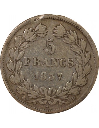 Louis-Philippe Ier Domard  5 francs Argent 1837 D Lyon