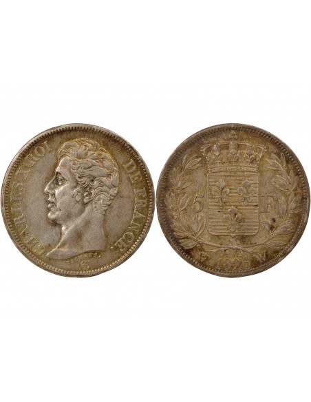 Charles X 1er Type 5 francs Argent 1826 W Lille