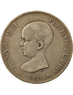 Espagne Alphonse XIII d'Espagne 1er Portrait 5 pesetas Argent 1888 AI Madrid 2