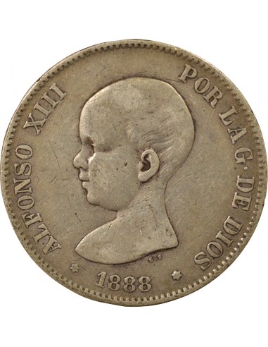 Espagne Alphonse XIII d'Espagne 1er Portrait 5 pesetas Argent 1888 AI Madrid