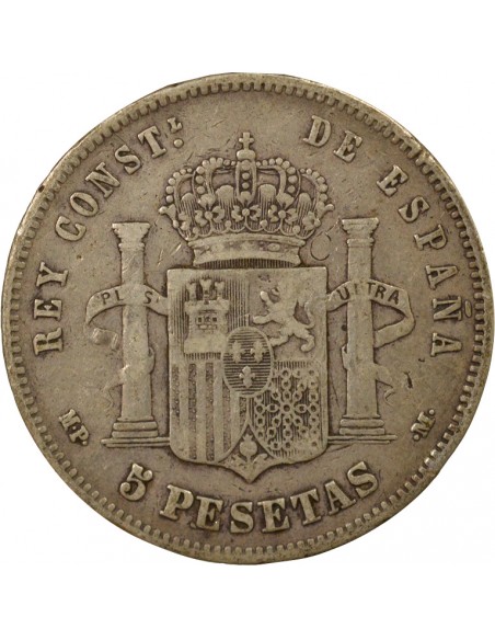 Espagne Alphonse XIII d'Espagne 1er Portrait 5 pesetas Argent 1888 AI Madrid
