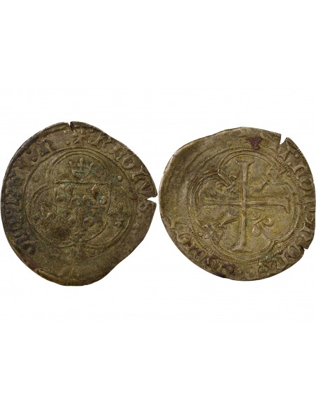 CHARLES VIII - BLANC A LA COURONNE DE BRETAGNE 1483 / 1498 NANTES - légende KROLVS