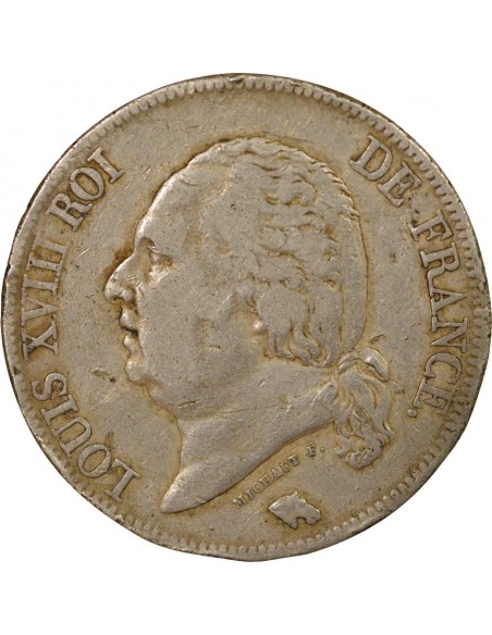 Louis XVIII Tête nue 5 francs Argent 1824 W Lille