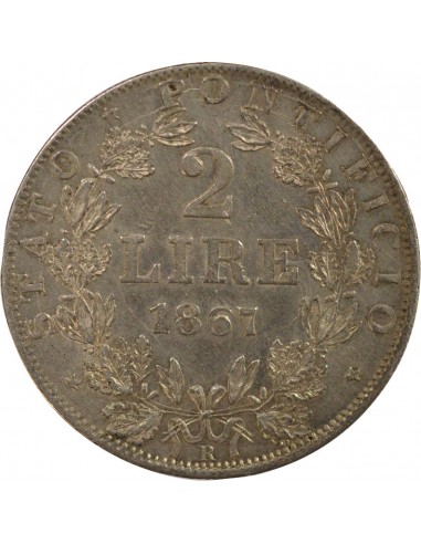 Etat Pontifical Pie IX 2 lire Argent 1867 R Rome