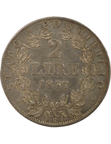 Etat Pontifical Pie IX 2 lire Argent 1867 R Rome
