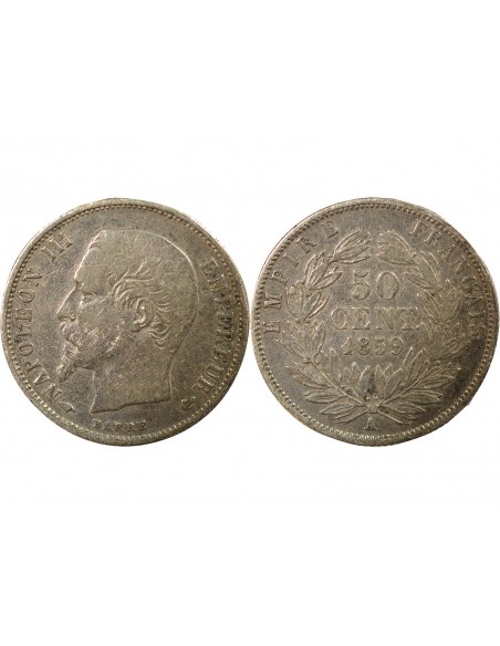 Napoléon III Tête nue 50 centimes Argent 1859 A - Paris