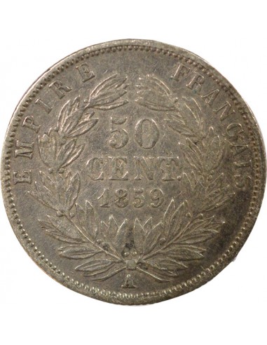 Napoléon III Tête nue 50 centimes Argent 1859 A - Paris