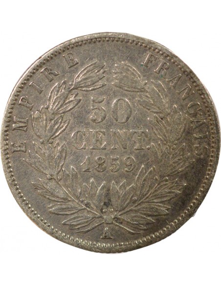 Napoléon III Tête nue 50 centimes Argent 1859 A - Paris