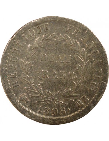 Roi d'Italie Republique 1/2 franc Argent 1808 BB Strasbourg