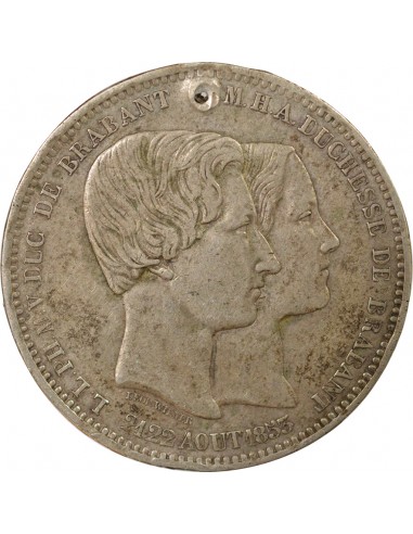 Belgique Léopold Ier Mariage Ducal 5 francs Argent 1853 B. Bruxelles