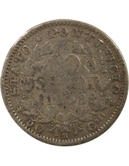 Etat Pontifical Pie IX 2 lire Argent 1868 R Rome