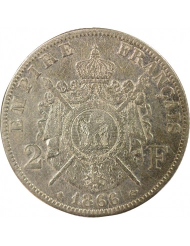 Napoléon III Tête laurée 2 francs Argent 1866 A - Paris