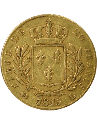 Louis XVIII Buste Habillé 20 francs Or 1815 L Bayonne