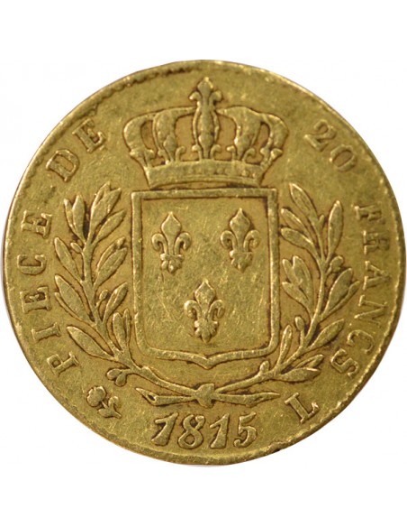 Louis XVIII Buste Habillé 20 francs Or 1815 L Bayonne