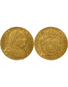 Louis XVIII Buste Habillé 20 francs Or 1814 A - Paris