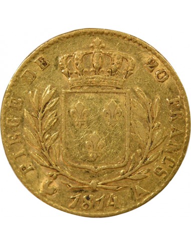 Louis XVIII Buste Habillé 20 francs Or 1814 A - Paris