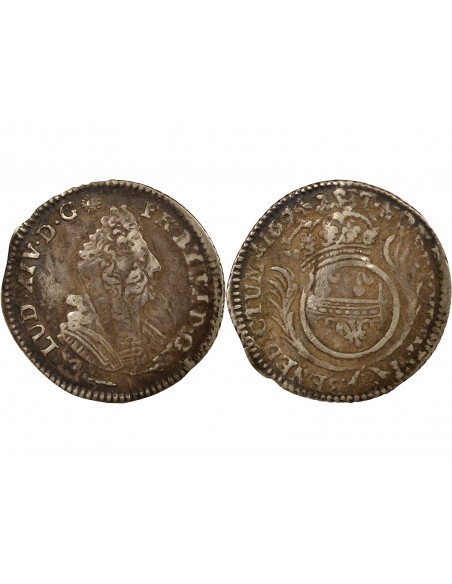 Louis XIV Aux Palmes Double Tournois Argent 1694 P Dijon
