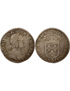 Louis XIV A la Mèche Courte Double Tournois Argent 1643 A - Paris