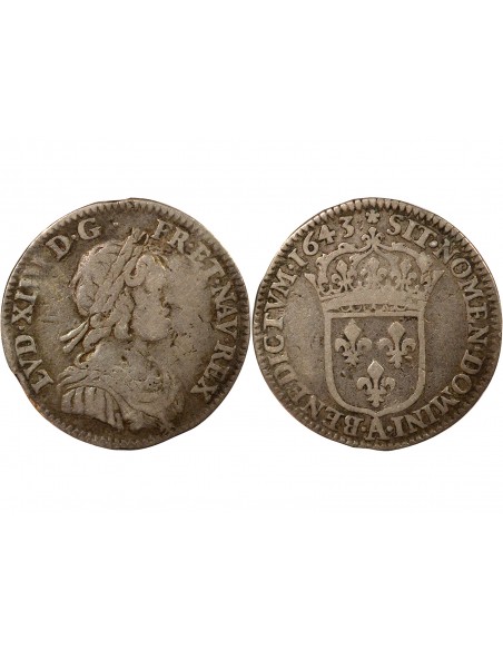Louis XIV A la Mèche Courte Double Tournois Argent 1643 A - Paris