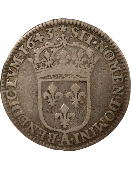 Louis XIV A la Mèche Courte Double Tournois Argent 1643 A - Paris