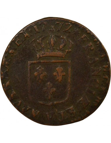 Louis XV A la Vieille Tête Double Tournois Cuivre 1772 S Troyes