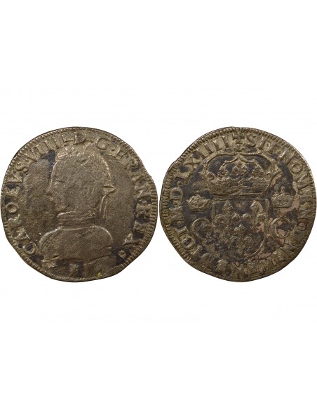 Charles IX 1er Type Double Tournois Argent 1564 E Tours