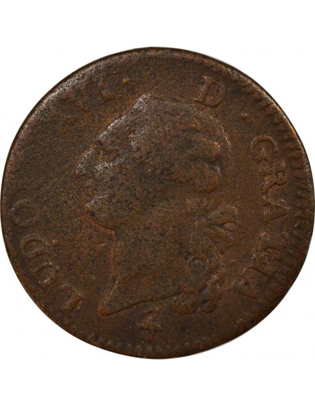 Louis XVI A l'Ecu Double Tournois Cuivre 1791 A - Paris