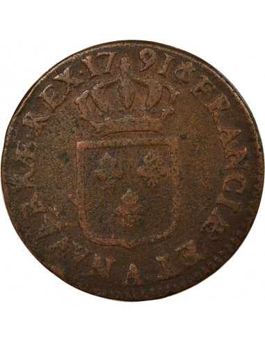 Louis XVI A l'Ecu Double Tournois Cuivre 1791 A - Paris