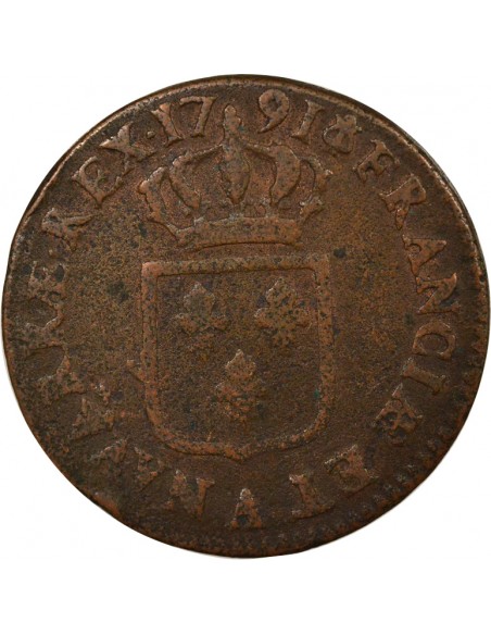 Louis XVI A l'Ecu Double Tournois Cuivre 1791 A - Paris