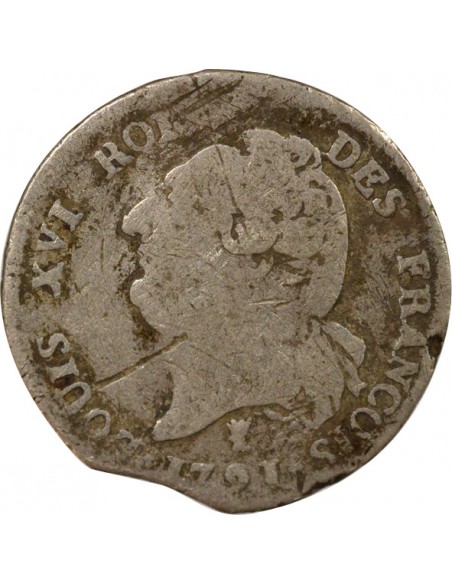 Louis XVI Au Génie Double Tournois Argent 1791 I Limoges