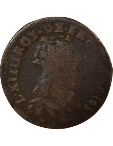 Louis XIV au Buste Juvénile Double Tournois Cuivre 1657 Acquigny