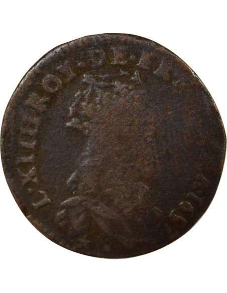 Louis XIV au Buste Juvénile Double Tournois Cuivre 1657 Acquigny