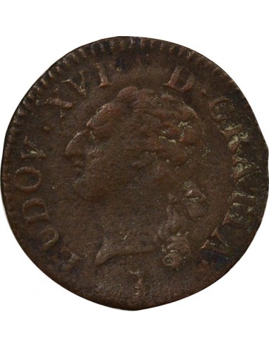 Louis XVI A l'Ecu Double Tournois Cuivre 1785 T Nantes