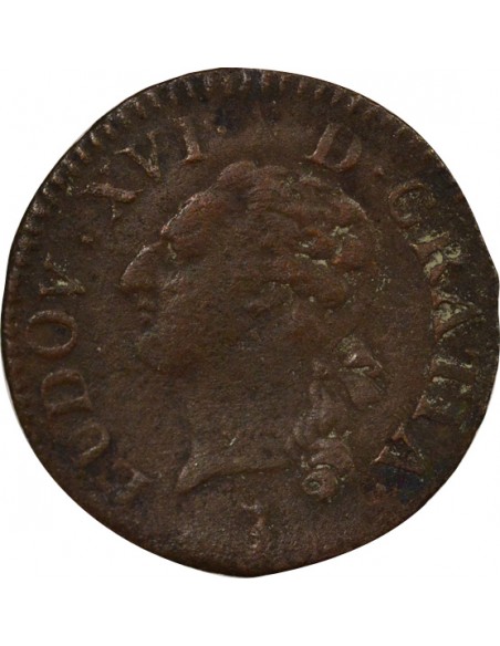 Louis XVI A l'Ecu Double Tournois Cuivre 1785 T Nantes