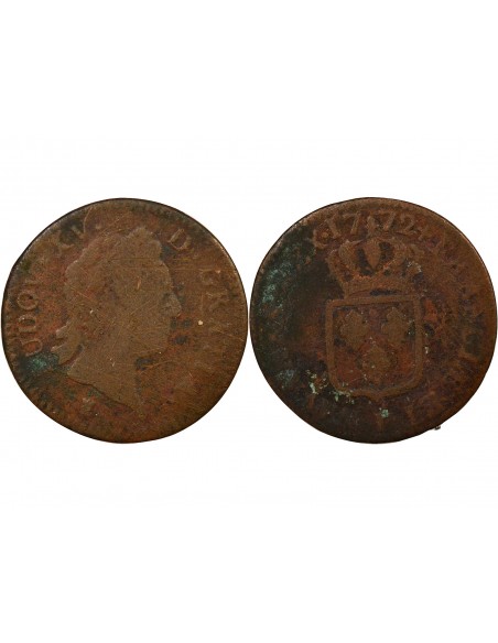 Louis XV A la Vieille Tête Double Tournois Cuivre 1772 I Limoges