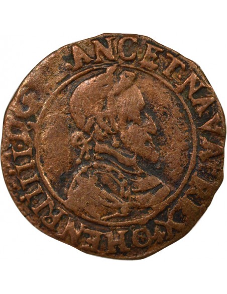 Roi de Navarre et de France Type 2 Double Tournois Cuivre 1592 Clermont-Ferrand