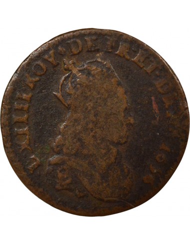 Louis XIV au Buste Juvénile Double Tournois Cuivre 1656 Vimy