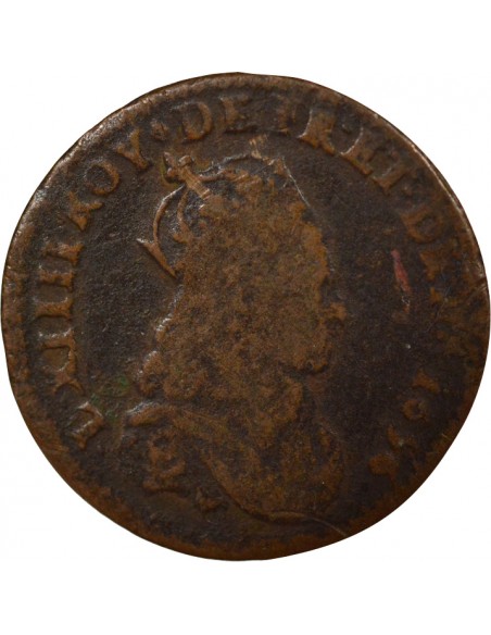 Louis XIV au Buste Juvénile Double Tournois Cuivre 1656 Vimy