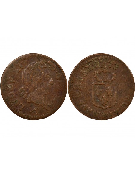 Louis XV A la Vieille Tête Double Tournois Cuivre 1773 W Lille