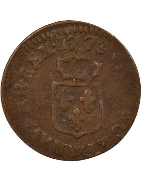 Louis XV A la Vieille Tête Double Tournois Cuivre 1773 W Lille