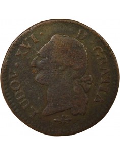 Louis XVI A l'Ecu Double Tournois Cuivre 1791 D Lyon 2