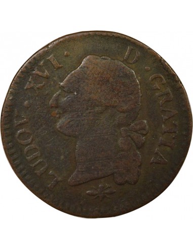 Louis XVI A l'Ecu Double Tournois Cuivre 1791 D Lyon