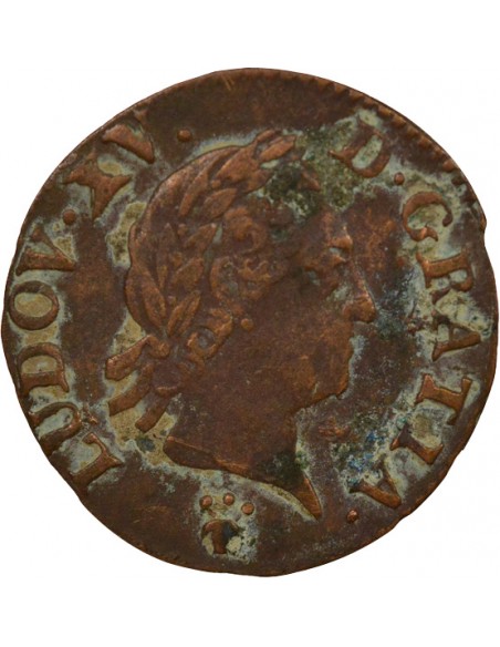 Louis XV A la Vieille Tête Double Tournois Cuivre 1770 S Reims