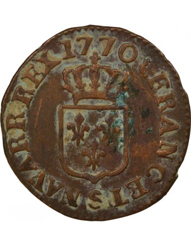 Louis XV A la Vieille Tête Double Tournois Cuivre 1770 S Reims