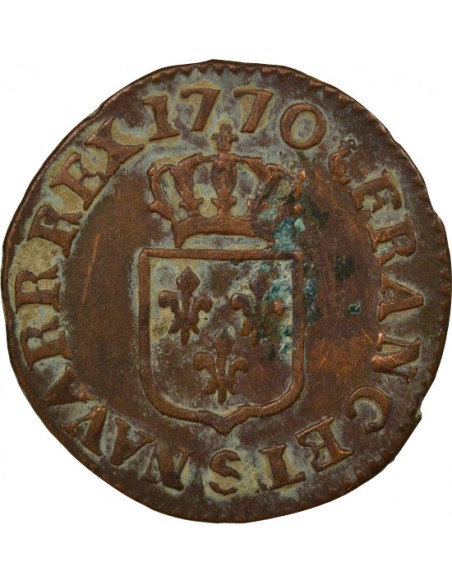 Louis XV A la Vieille Tête Double Tournois Cuivre 1770 S Reims