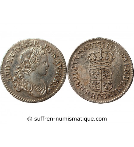 LOUIS XV ﻿- 1/10 ECU DE FRANCE & NAVARRE 1718 BB STRASBOURG