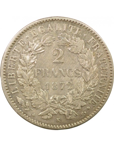 Céres - Demeter 2 francs Argent 1872 K Bordeaux