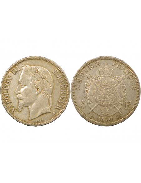 Napoléon III 5 francs Argent 1870 BB Strasbourg