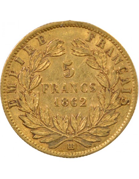 5 Francs Or 1862 BB Strasbourg