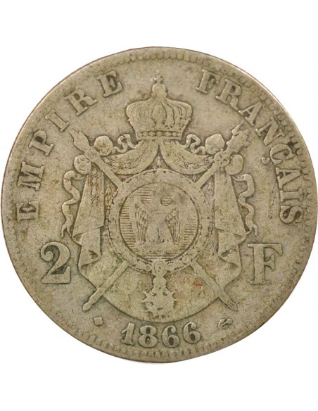 Napoléon III 2 francs Argent 1866 BB Strasbourg